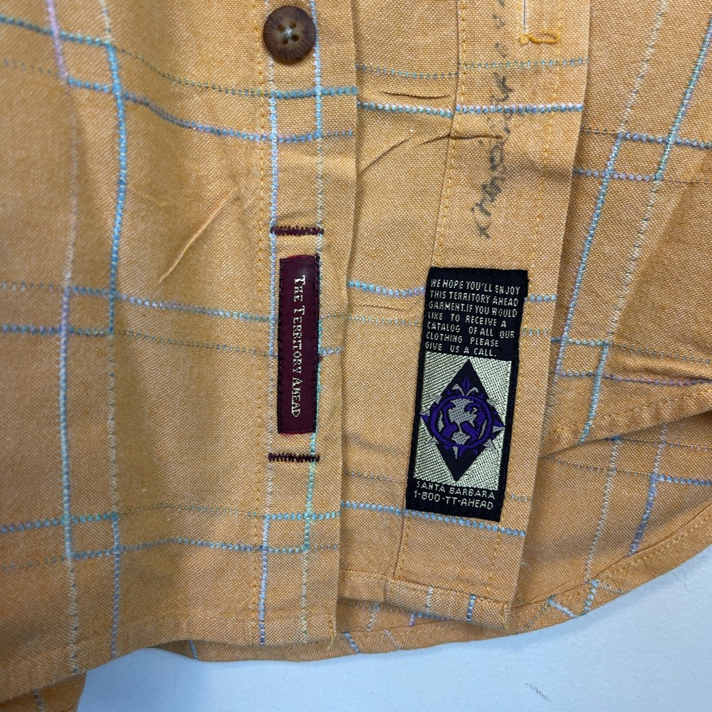 The Territory Ahead Mens M Button Up Cotton + Rayon Long Sleeve Yellow Check - Picture 9 of 9